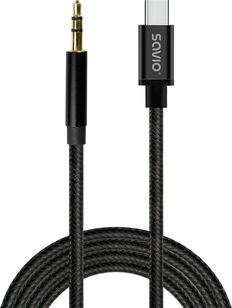 Audio kabel USB-C na mini-jack 3,5 mm Savio CL-187, 1 m, črn