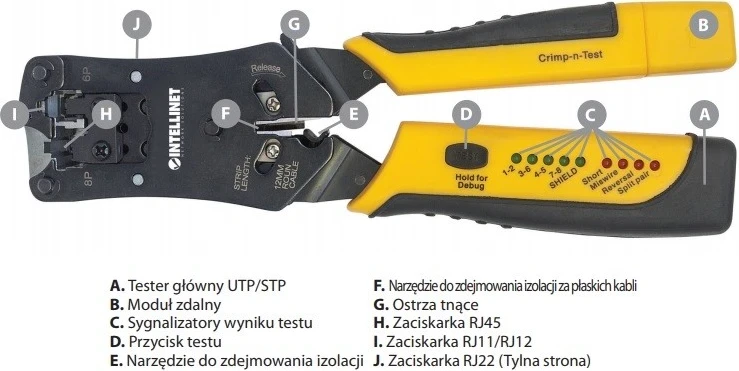 Profesionalno orodje za krimpanje RJ vtičev in testiranje kablov Intellinet 780124