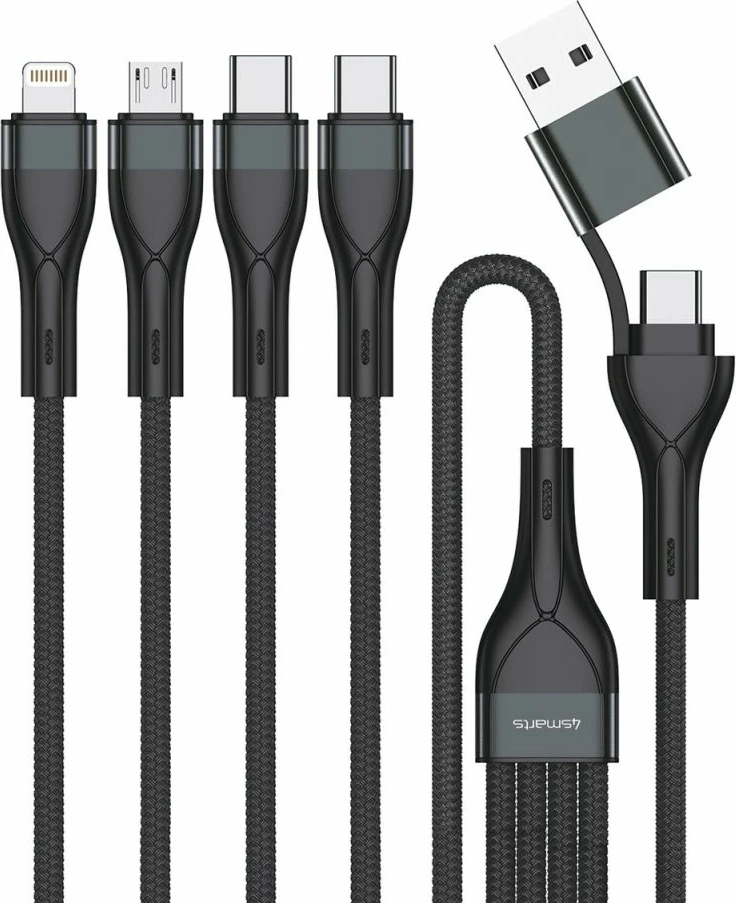 Večnamenski kabel za polnjenje 4smarts 541023, 1,2 m, USB A/USB C, USB C/Micro USB-A/Lightning, črn
