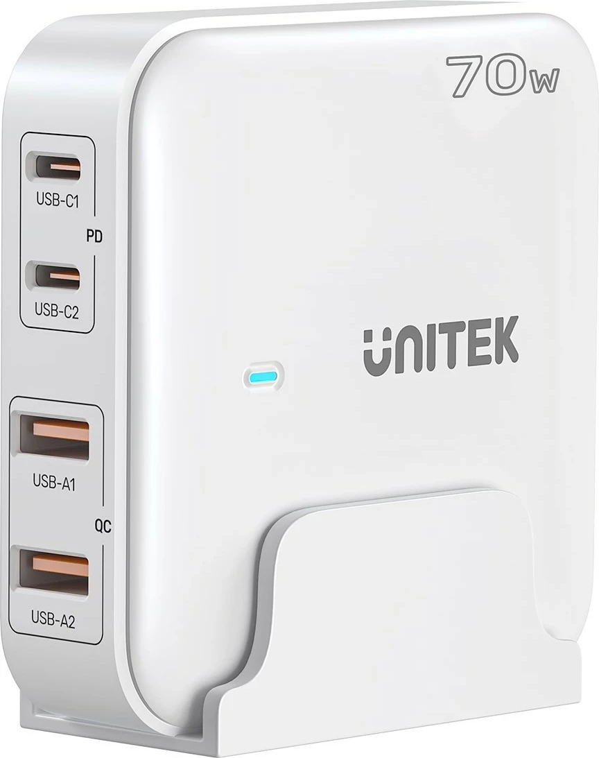 Močnikalni polnilec GaN 70W, 2x USB-A, 2x USB-C, bel Unitek