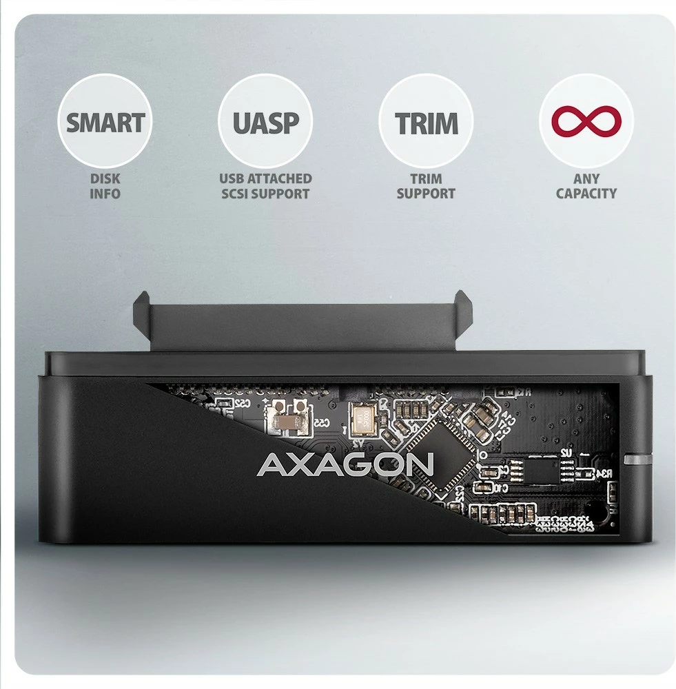 Adapter USB-C na SATA, 10Gbps, za SSD/HDD 2,5"/3,5", z napajanjem, 60 cm kabel, črno AXAGON ADSA-FPX