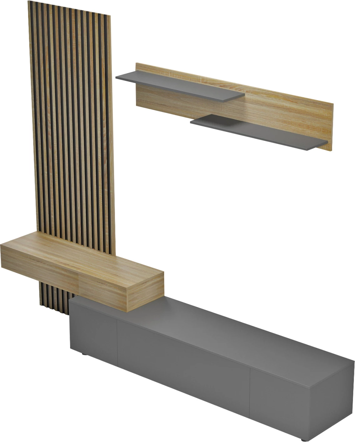 Kombinacija TV pohištva DORT FH18076.02 melamin v sonoma-črni barvi 249.5x42.2x199.5H cm