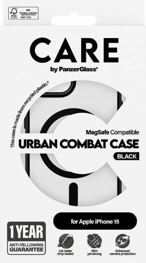 Zaščitni ovoj PanzerGlass Urban Combat Case MagSafe za iPhone 15, črn