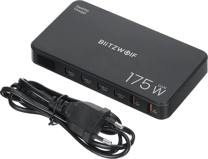 Polnilna postaja 6-v-1 Blitzwolf BW-S30, 4x USB-C + 2x USB-A, 175 W, črna