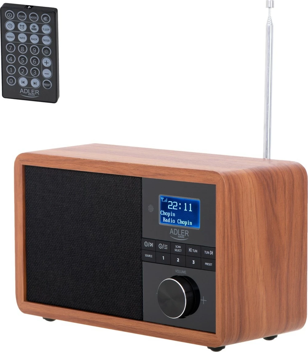DAB+ radio z Bluetooth, USB, lesena barva Adler AD1184