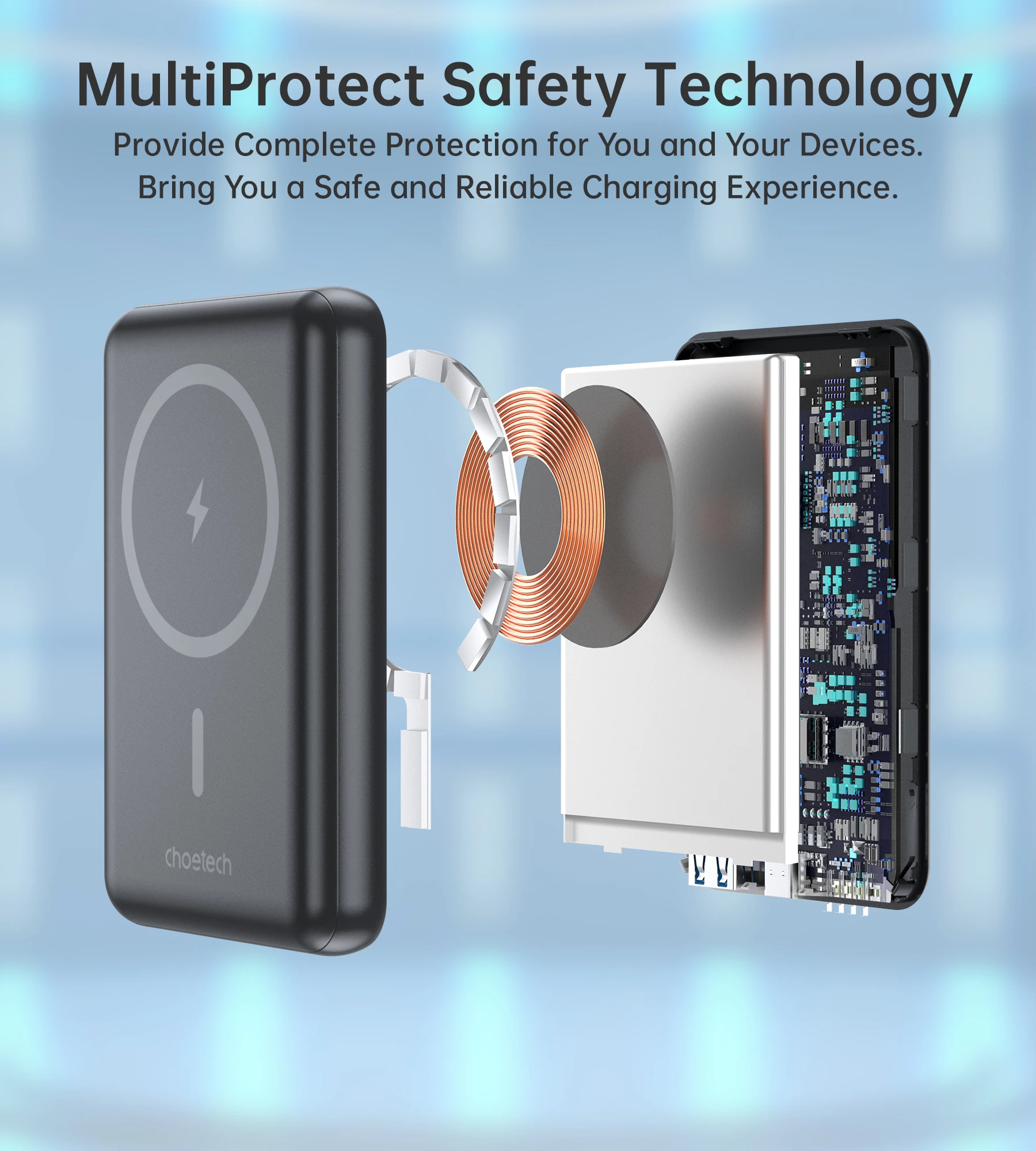 Powerbank 5000mAh MagSafe Choetech B662, USB-C/USB-A, črn