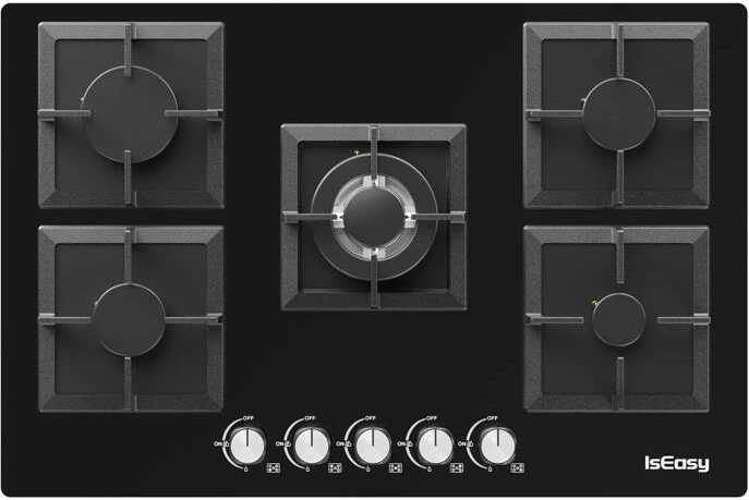 Plinska kuhalna plošča, 5 kuhališč, steklo, črna IsEasy MGBG-775S2