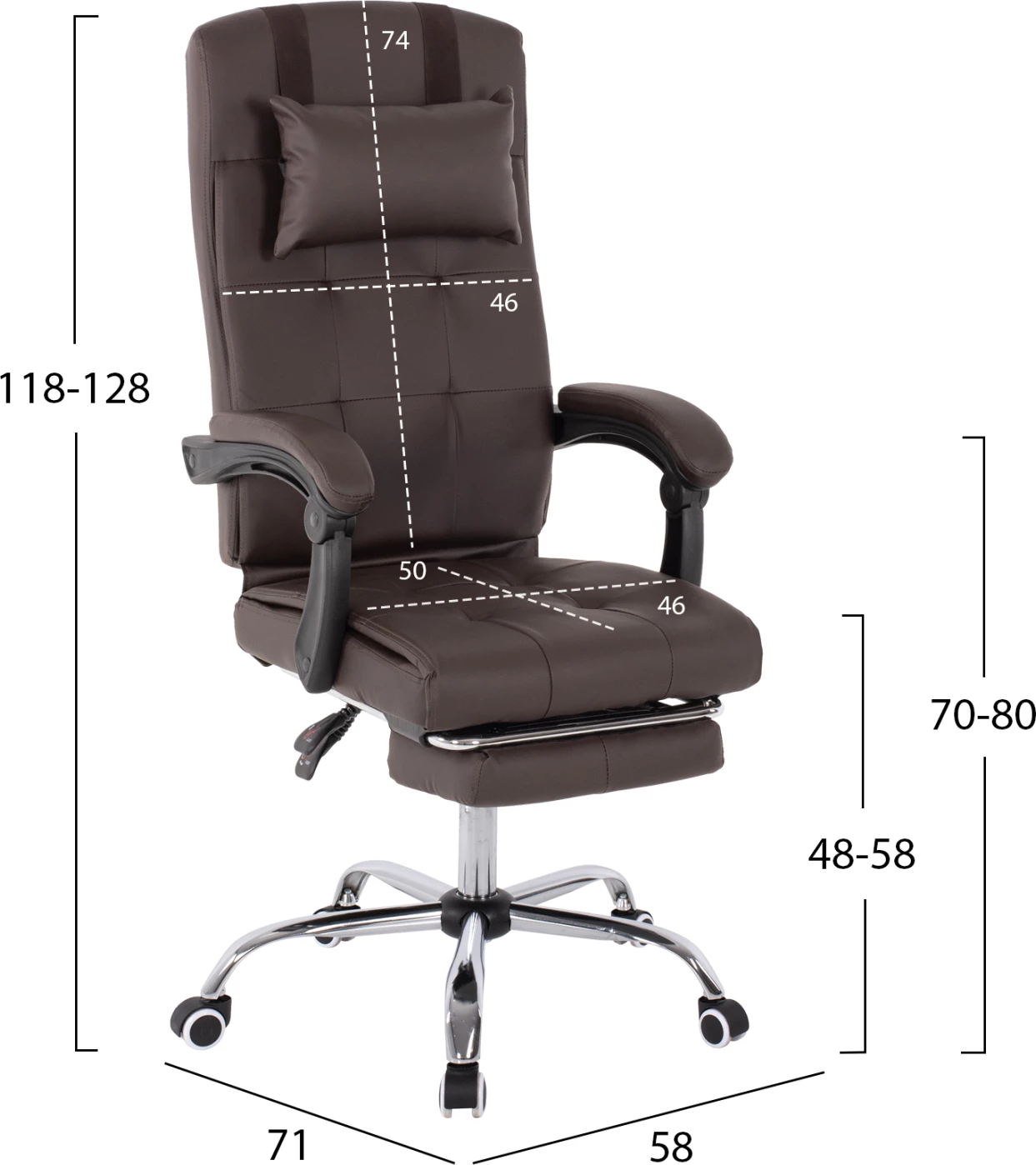 Izvršni pisarniški stol FH1057.19 rjav z zložljivim naslonom za noge 58x71x128Hcm