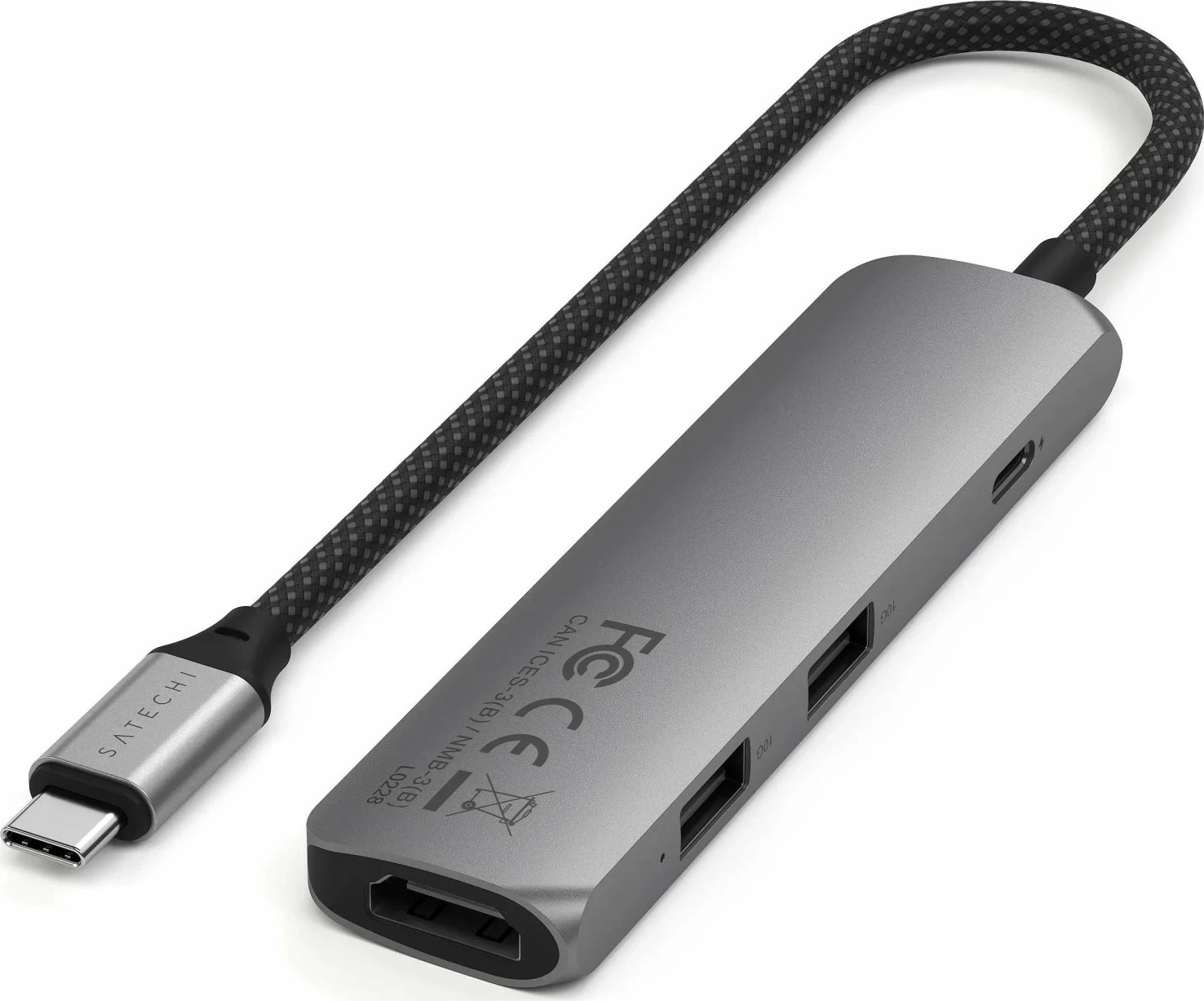 Hub 4v1 Satechi ST-P4S, USB-C, HDMI, USB-A, siva