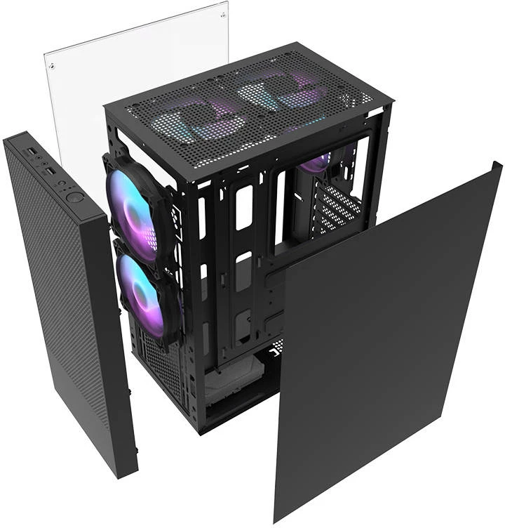 Računalniško ohišje, srednje (Mid Tower), s 3 ventilatorji, kaljeno steklo, črno, Darkflash A290