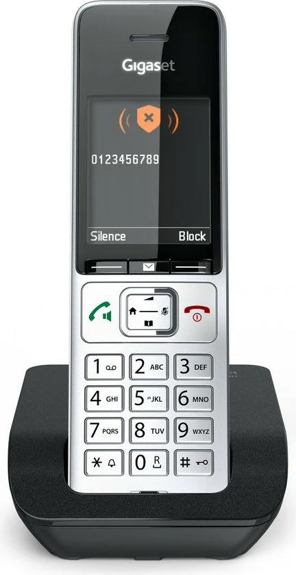 Brezžični telefon Gigaset COMFORT 500, DECT, zvočnik, 200 stikov, ID klicatelja, črno-srebrn