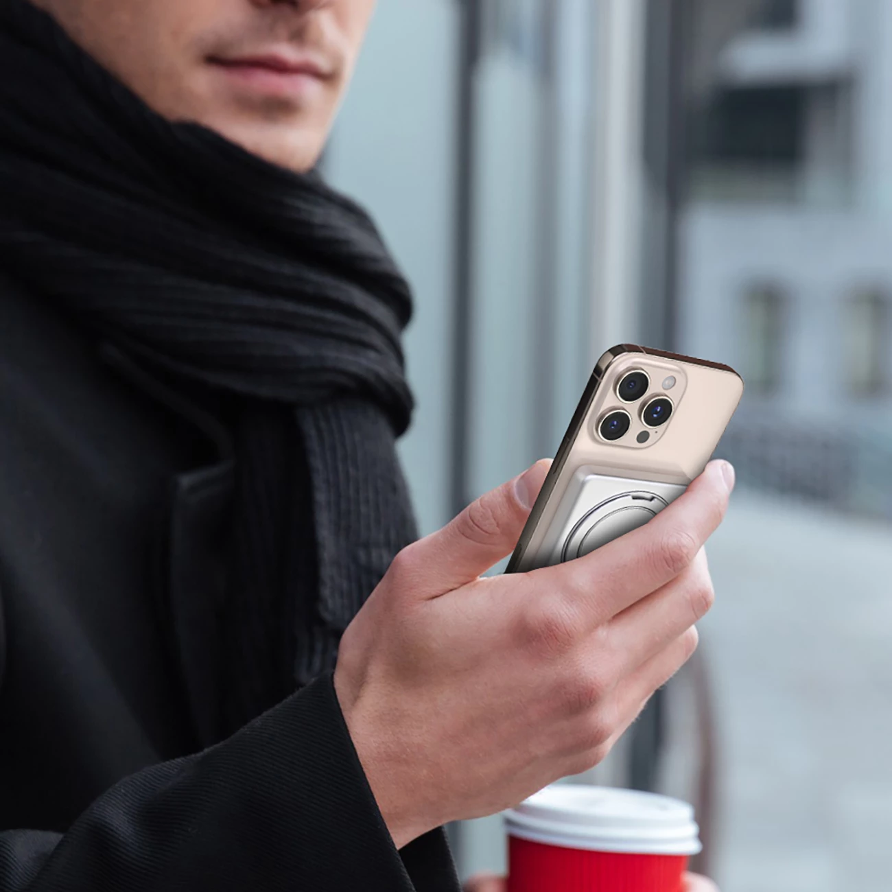 Powerbank, 10000 mAh, MagSafe, kovinska ohišje, z obročem za stojalo Dudao K28, srebrn