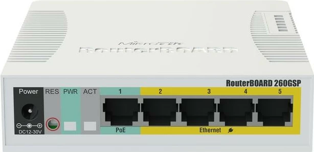 Upravljan switch MikroTik RB260GSP, Gigabit Ethernet, PoE, bel