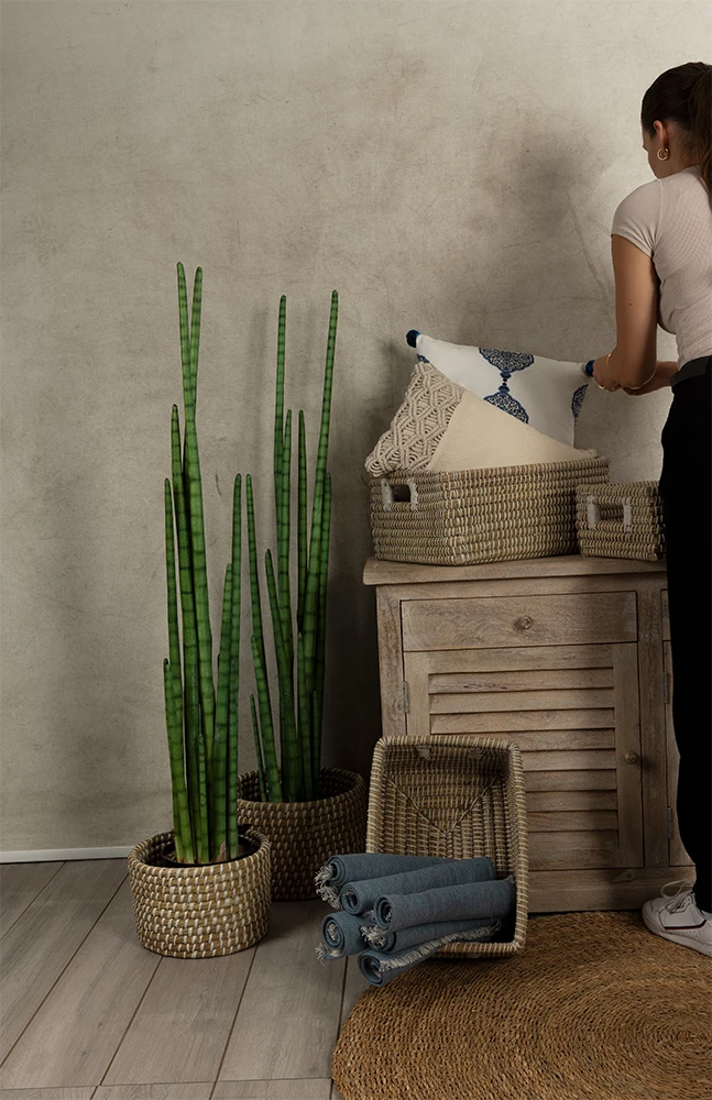 Set košar, 3 kosi NILE, kansgrass naravno-bela, 45x35x30 cm