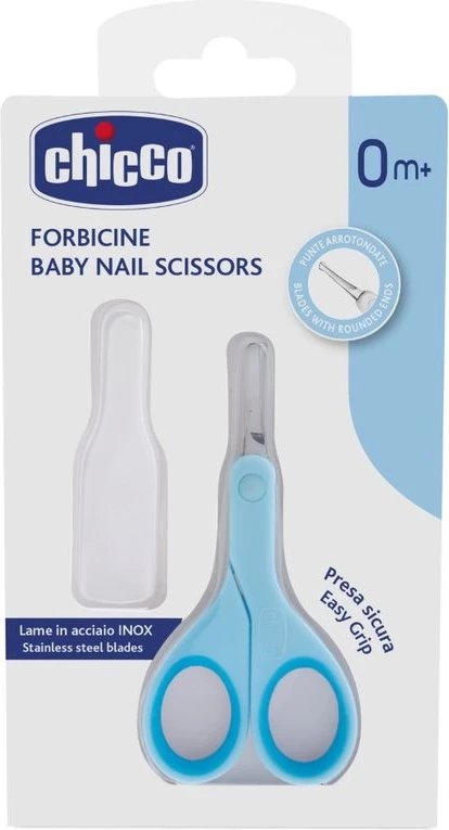 Škarjice za nohte dojenčka, Chicco, z zaščitnim pokrovom, 0m+, modre, 1 kos