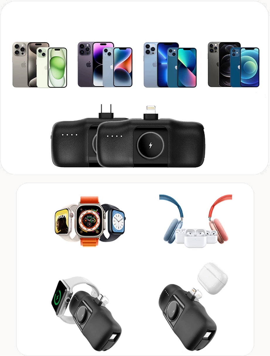 Prenosna baterija Wozinsky WF16-YCS, 5000 mAh, USB-C, z vgrajenim kablom in polnilcem za Apple Watch, črna
