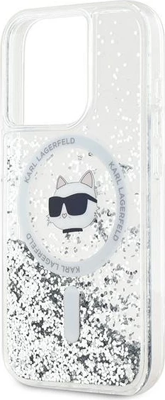 Ovitek za telefon z tekočimi bleščicami in motivom mačke Choupette, MagSafe, za iPhone 13 Pro Max, Karl Lagerfeld, prozoren