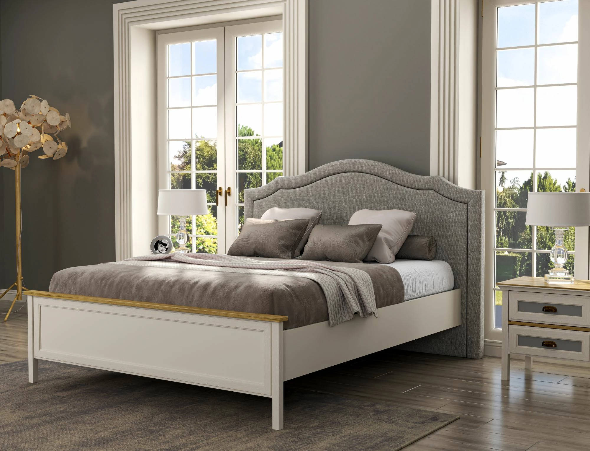 Dvojna postelja Skye Decor, krem, hrast, siva, FRN-21019