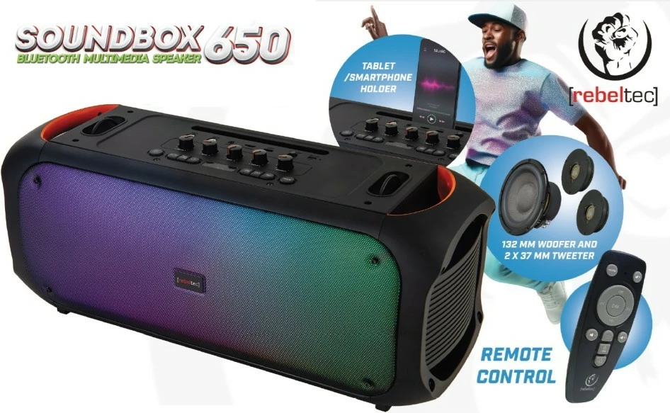 Prenosni zvočnik Rebeltec SoundBox 650, Bluetooth, 80 W, črn