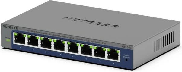 Preklopnik NETGEAR GS108Ev4, Gigabit Ethernet, 8 vrat, siv