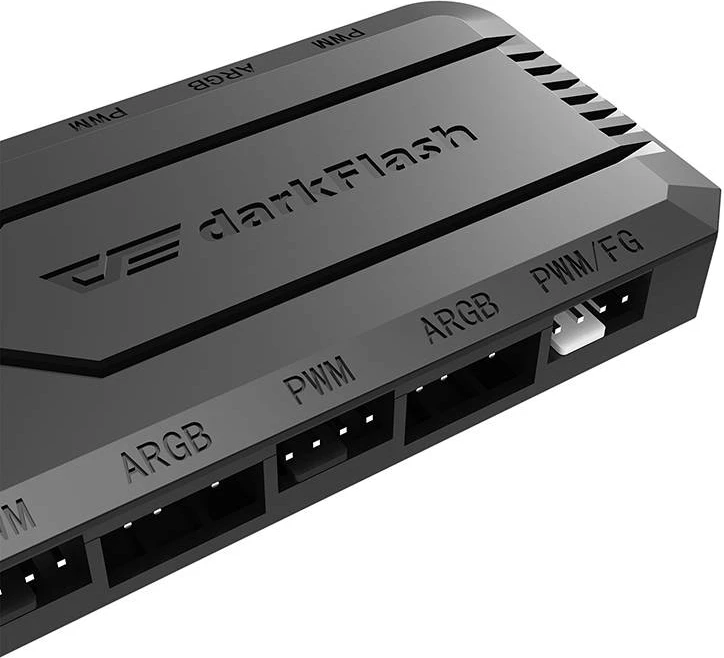 Kontrolna enota za ventilatorje in ARGB, Darkflash RC2, 6x ARGB 5V 3‑pin, 5x PWM, sinhronizacija z matično ploščo, črn