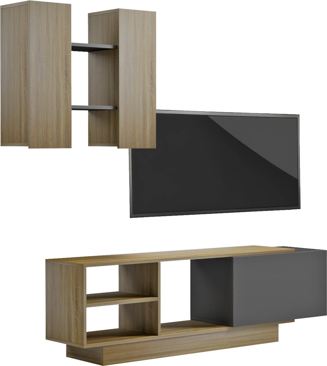 Komplet pohištva za TV TYSON FH18081 melamin v sonoma-sivi barvi 140x31.5x43.5H cm