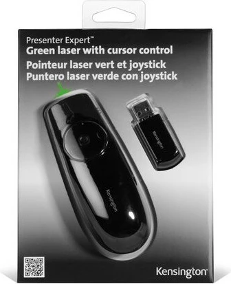 Prezenter z zelenim laserjem in upravljanjem kazalca, Kensington Expert, RF, USB, 45 m, črn