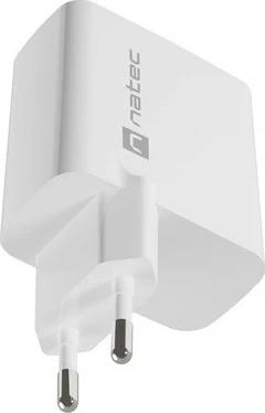 Stenski polnilec GaN, Natec Ribera, 45W, 1x USB-A + 1x USB-C, bel