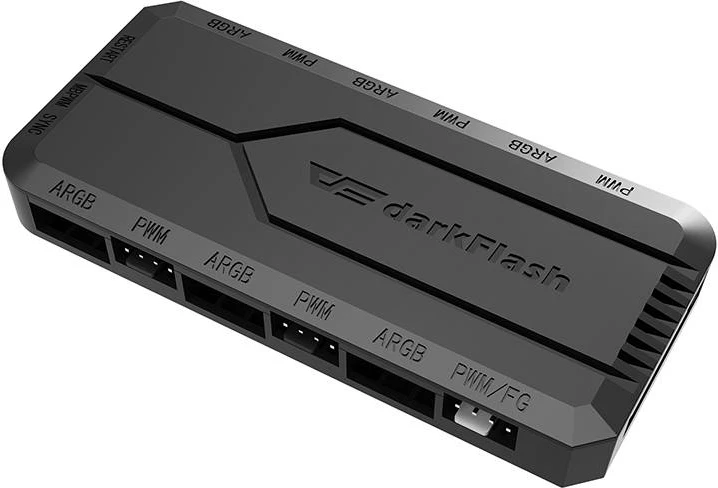 Kontrolna enota za ventilatorje in ARGB, Darkflash RC2, 6x ARGB 5V 3‑pin, 5x PWM, sinhronizacija z matično ploščo, črn