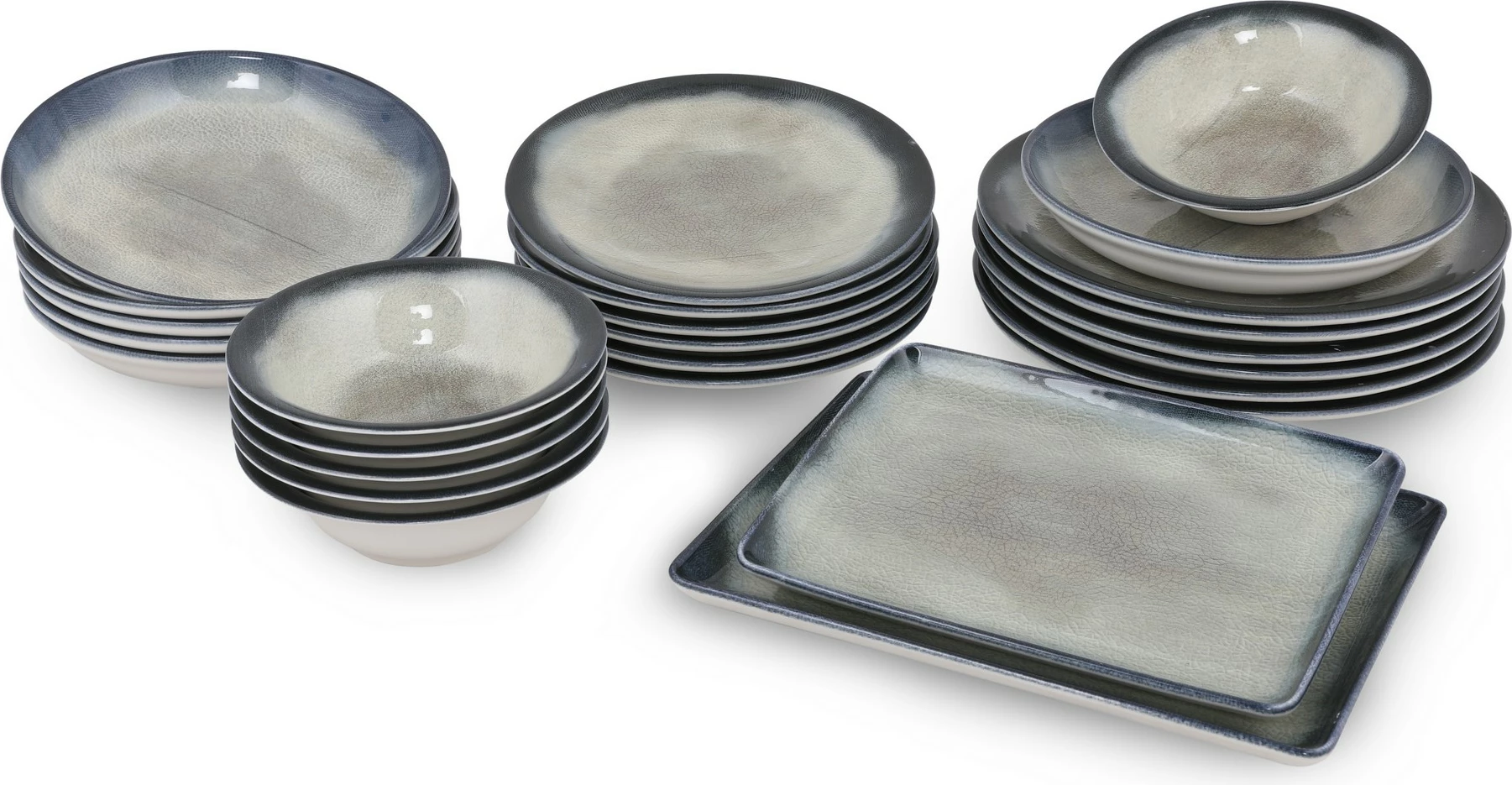 Komplet jedilnega posoda iz porcelana, 26-delni, Hermia BNTS26YS890233, temno moder in rjav