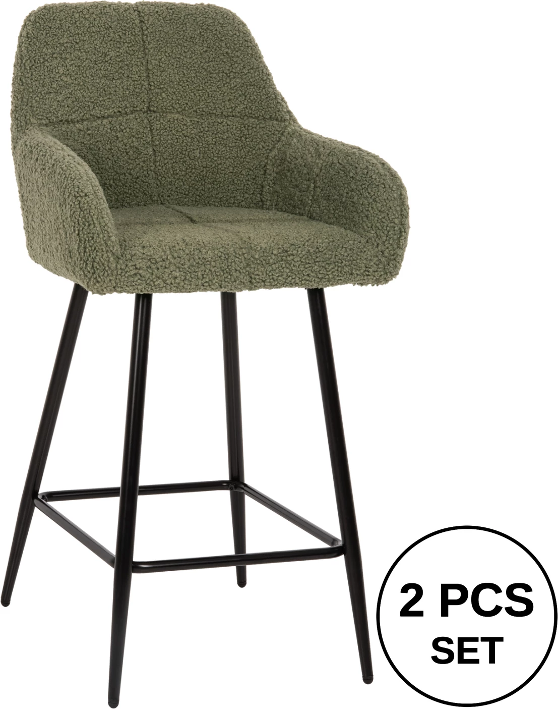 Barski stol srednje višine STRIKE FH8592.03 pistacija zelena tkanina TEDDY-črne kovinske noge 50x50x94,5Hcm, set 2 kosov