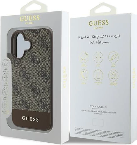 Ovitek za telefon 4G Bottom Stripe za iPhone 16 Plus 6,7", Guess, rjav
