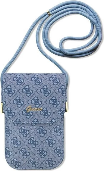 Torbica za telefon z logotipom 4G in kovinskimi detajli Guess, modra