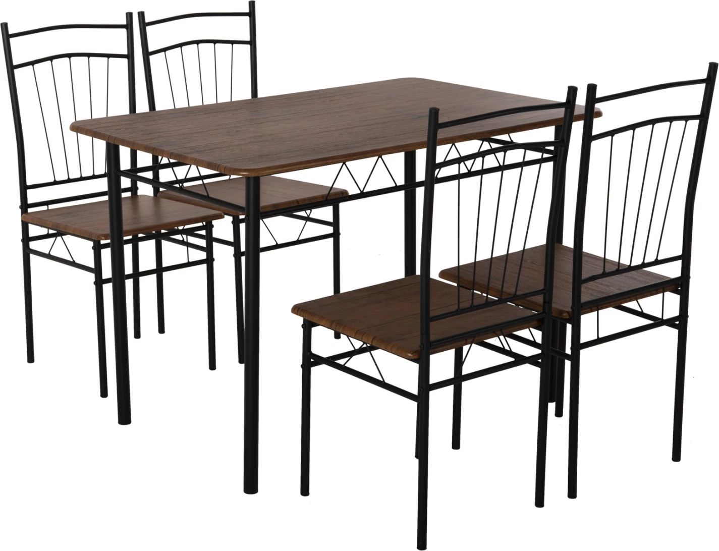 Jedilni set 5 kosov PEARY FH9416.11 črna kovina-MDF v barvi oreha 110x60x74Hcm