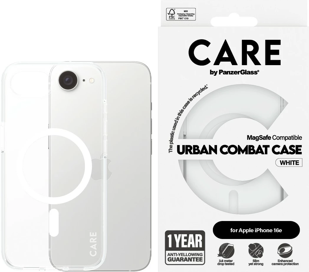 Prozoren ovitek PanzerGlass CARE Case Flagship Urban Combat MagSafe za iPhone 16e