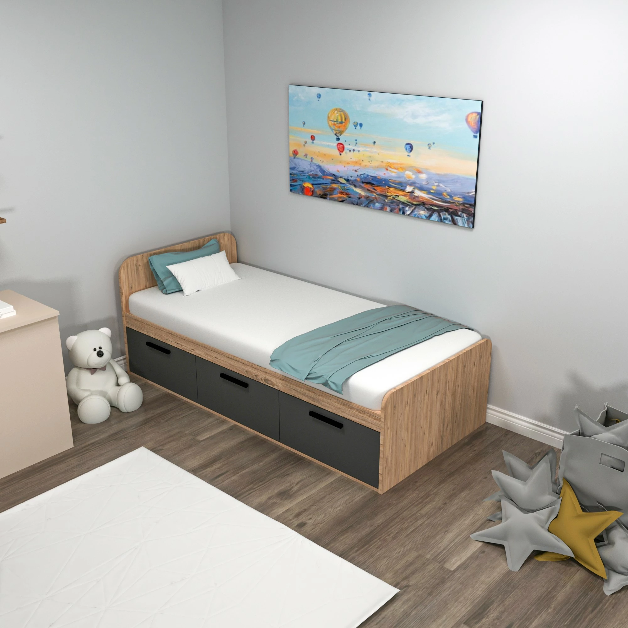 Enojna postelja Akser Hanah Home, barva Atlantic Pine in antracit