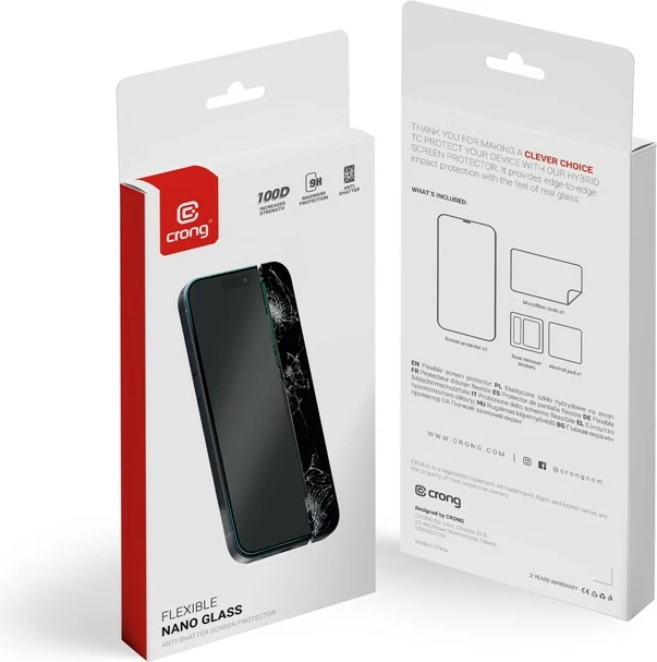 Hibridno zaščitno steklo CRONG Nano Glass 100D za iPhone 16 Pro