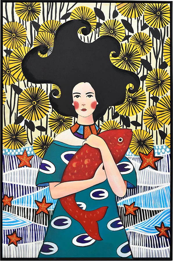 Dekorativna slika Concern, večbarvna, črn okvir, platno-les, 80x120x5 cm
