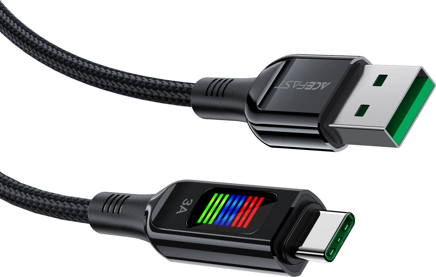 Kabel USB-A v USB-C Acefast C7-04, 1,2 m, 60 W, z zaslonom, črn