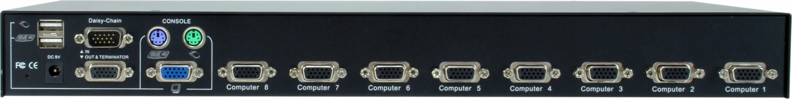 KVM-stikalo z 8 vrati PS/2-USB VGA, 2048 x 1536, montaža v rack 1U, črno (LevelOne)