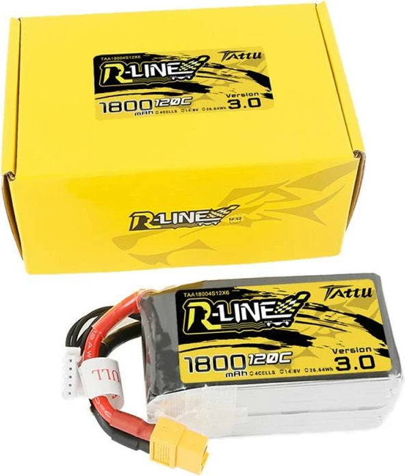 LiPo baterija 1800mAh, 14,8V, 120C, XT60, Tattu R-Line Version 3.0