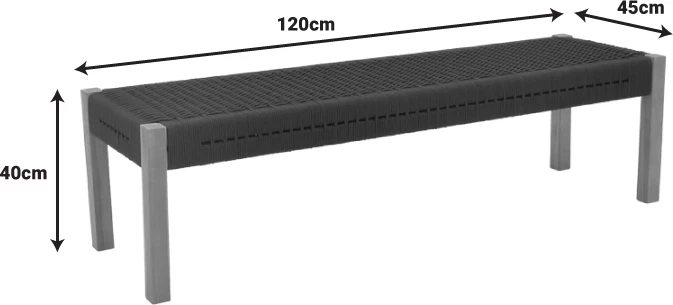 Stol iz teaka s poliestersko vrvjo Uma, črn, 120x45x40 cm