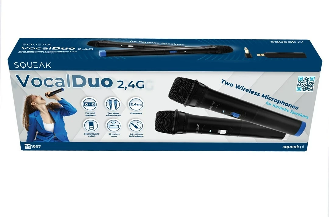 Karaoke mikrofon SQUEAK VocalDuo 2,4G SQ1007, komplet 2 kosa, črn