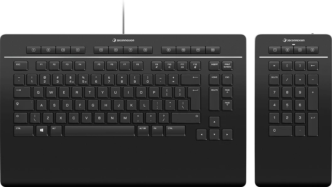 3Dconnexion Keyboard Pro tipkovnica, deljeni numerični del, polne velikosti, žična in brezžična, USB + RF brezžično + Bluetooth, QWERTZ, črna