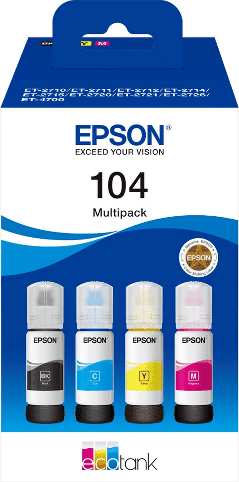 Tinta za tiskalnik Epson 104 (C13T00P640), 65 ml, črna/cián/magenta/rumena, multipack