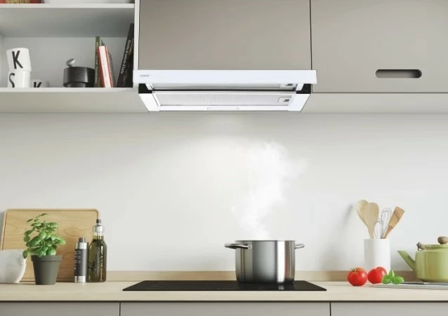 Teleskopski kuhinjski aspirator Candy CBT625/2W/1, vgradni, bel