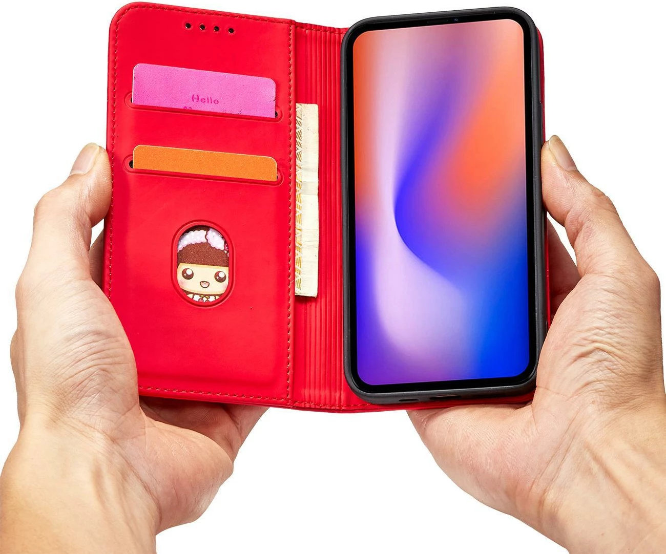 Ovitek za telefon z magnetnim zapiranjem, držalom in denarnico, Hurtel iPhone 12 Pro, rdeč