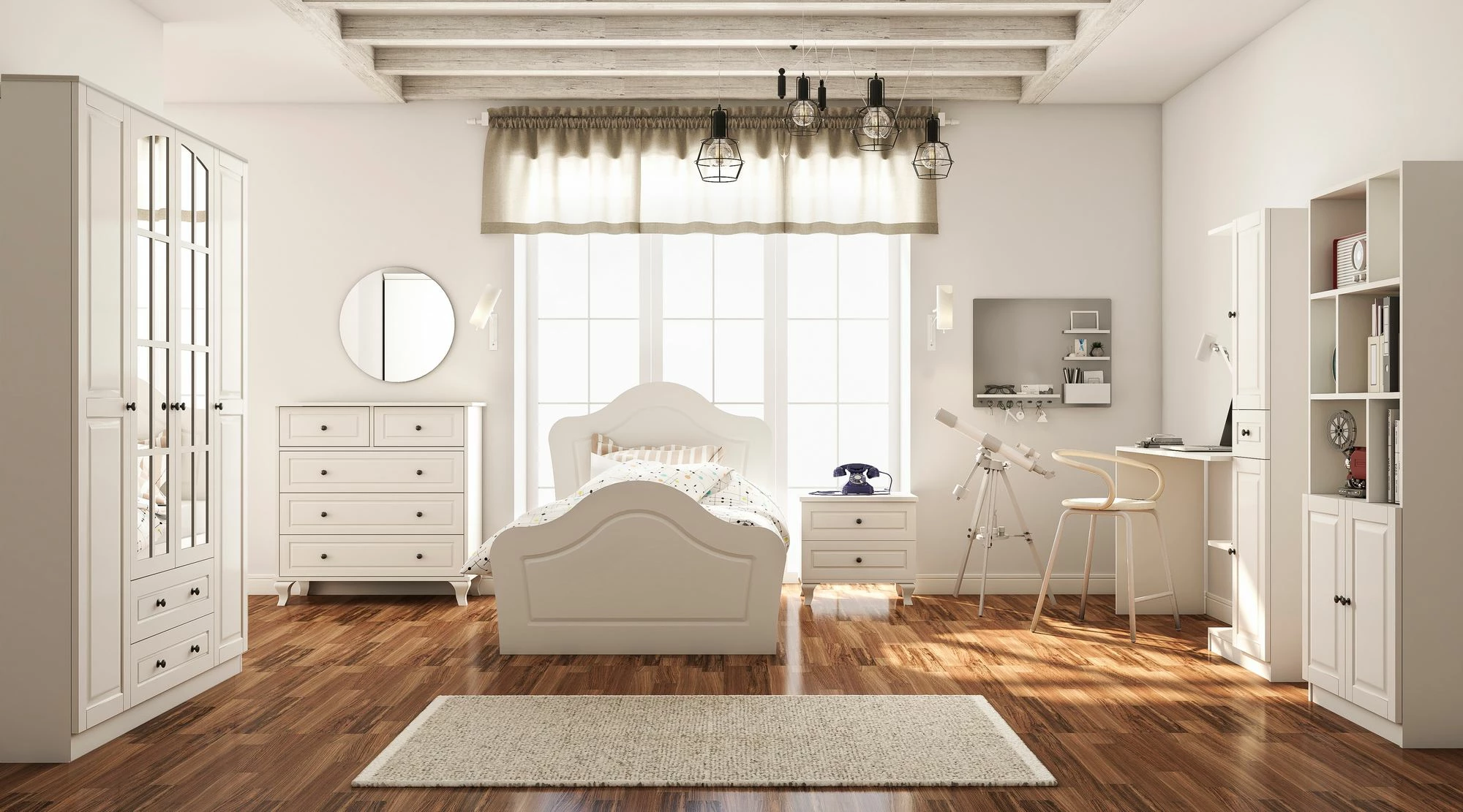 Komplet mladinske sobe Skye Decor, mat bela, RB-014