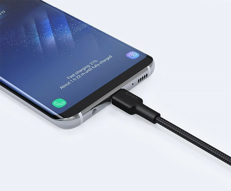 USB-C na USB-A kabel, 2 m, PD 60W 3A 20V, najlonsko pleten, črn — AUKEY CB-CA2 OEM z ježkom