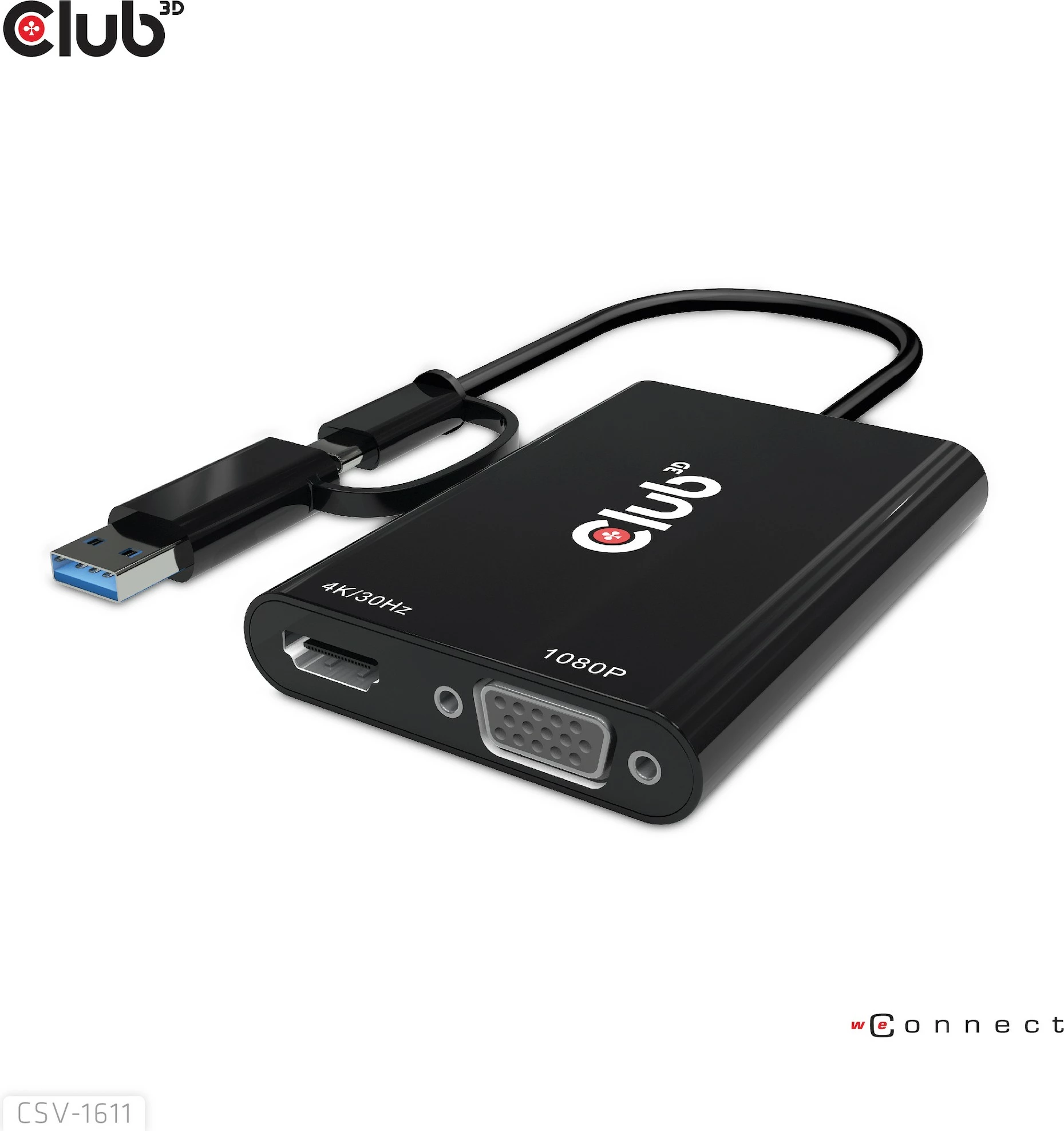 Adapter za USB Type-C/A na HDMI/VGA, 4K, črn - Club3D